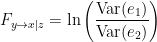 \begin{eqnarray*}
F_{y \to x|z}=\ln \left( \frac{\textrm{Var}(e_1)}{\textrm{Var}(e_2)} \right)
\end{eqnarray*}