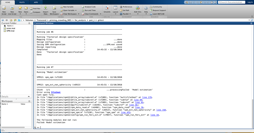 Failing in model estimation for spm12 exported file discussions
